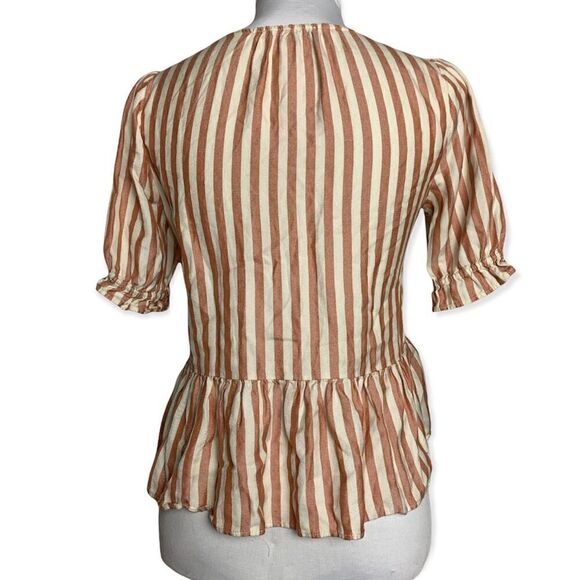 MADEWELL women’s courtyard ruffle hem top in stripe sz XXS - Picture 9 of 10